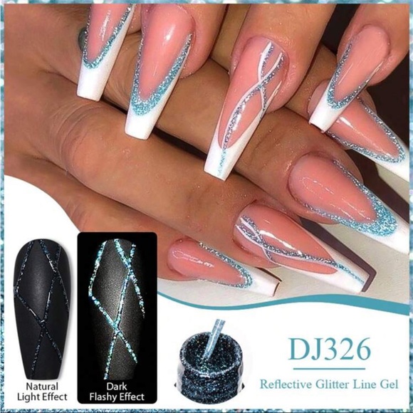 Blue Reflective Glitter Line Gel Nail Polish Sparkling French Graffiti Stripe - Picture 2 of 7